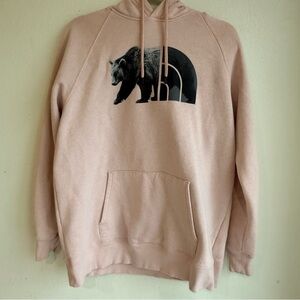 The North Face Pink Hoodie with Bear Graphic